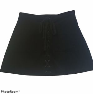 Pink + Sophie Black LaceUp Velvet Mini Skirt sz S